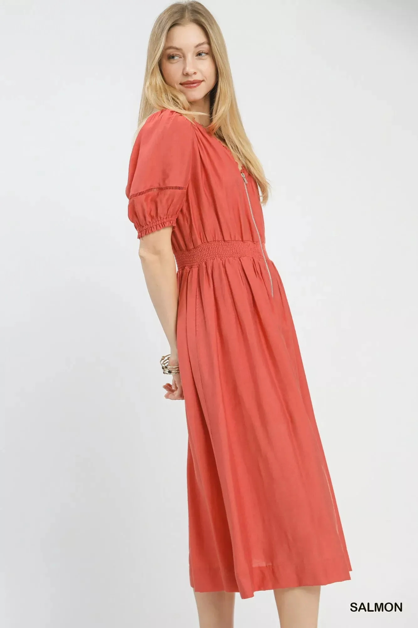 Umgee Zip-Front Smocked Waist Midi Dress sold by Charming Charlie product image thumbnail 3