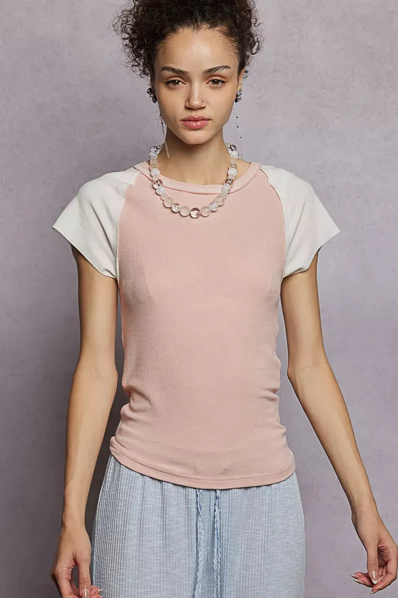 POL Round Neck Outseam Detail T-Shirt with Contrast Color Sleeves sold by Charming Charlie product image thumbnail 2