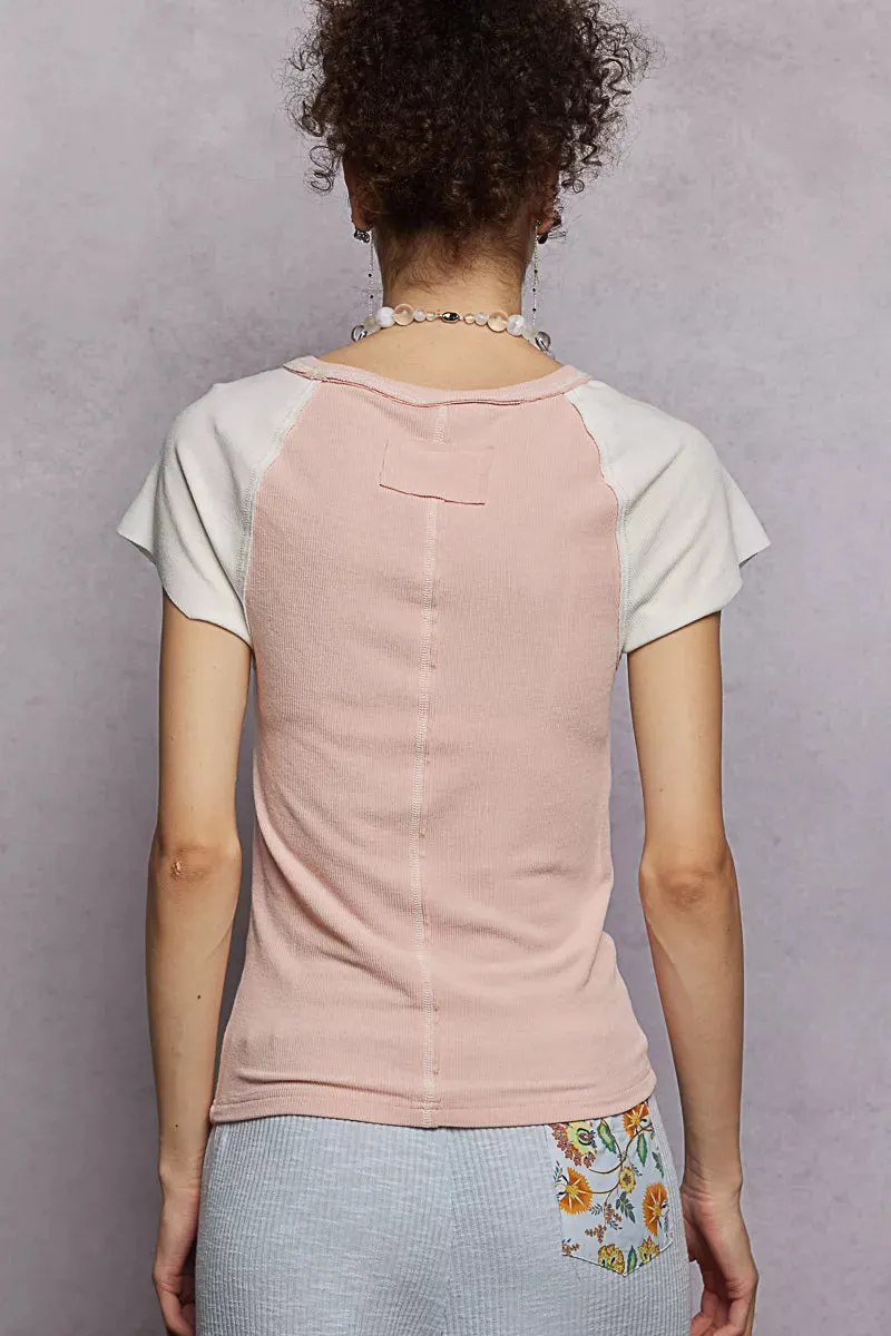 POL Round Neck Outseam Detail T-Shirt with Contrast Color Sleeves sold by Charming Charlie product image thumbnail 4