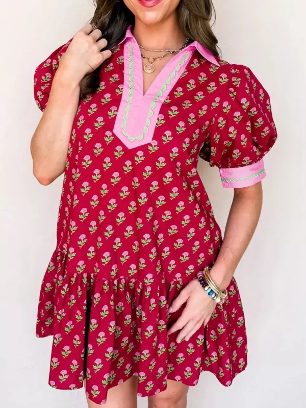 Floral Print Ruffle Hem Mini Dress sold by Charming Charlie