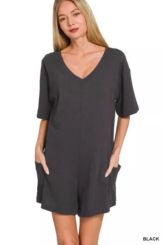 Zenana V or Scoop Neck Reversible 2-Way Romper sold by Charming Charlie