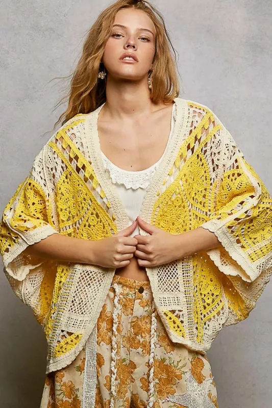 POL Open Front Crochet Cardigan with Scalloped Edge made by Trendsi