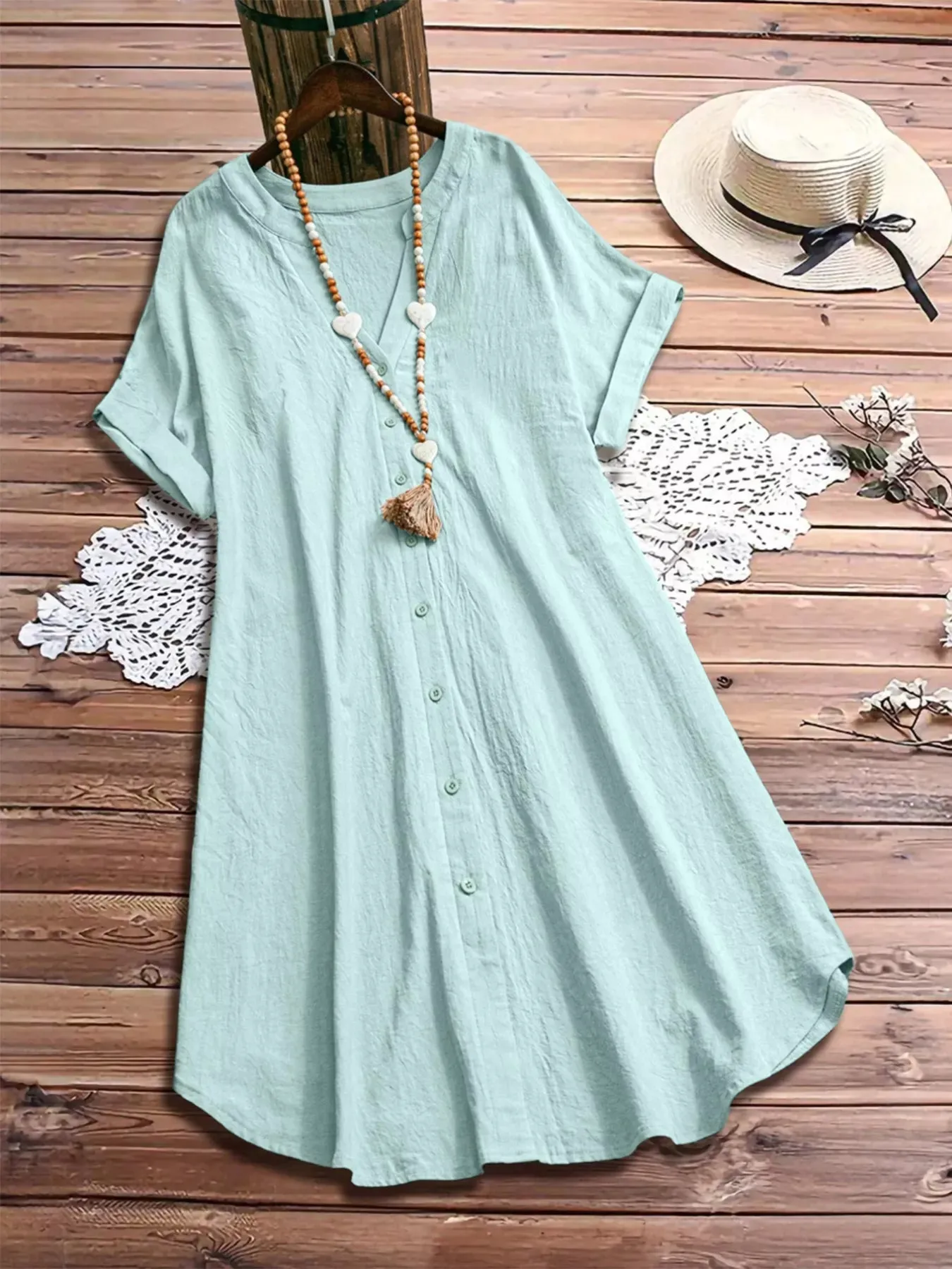 Plus Size Casual Button-Down Short Sleeve Dress sold by Charming Charlie product image thumbnail 2