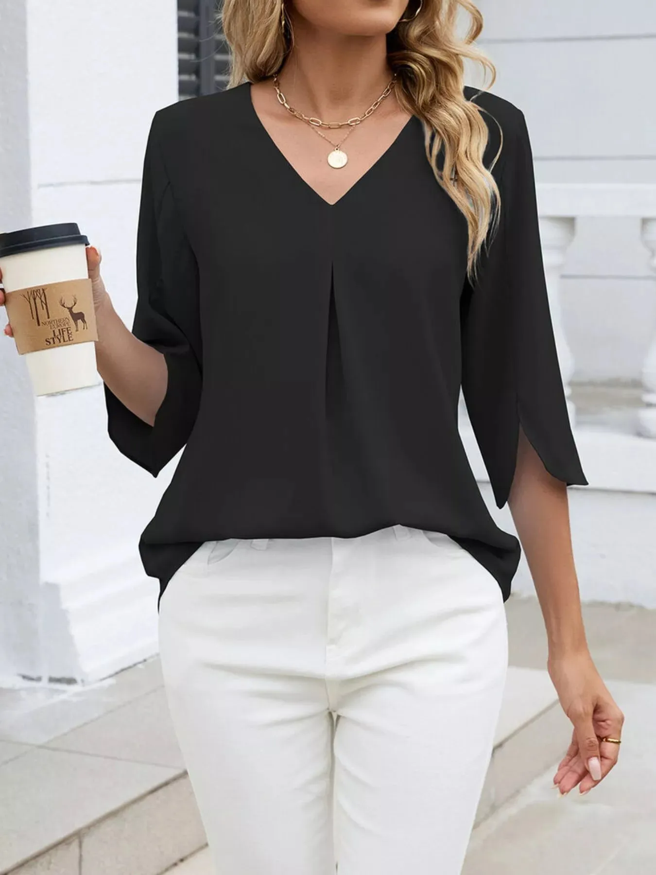 V-Neck 3/4 Sleeve Blouse sold by Charming Charlie product image thumbnail 5