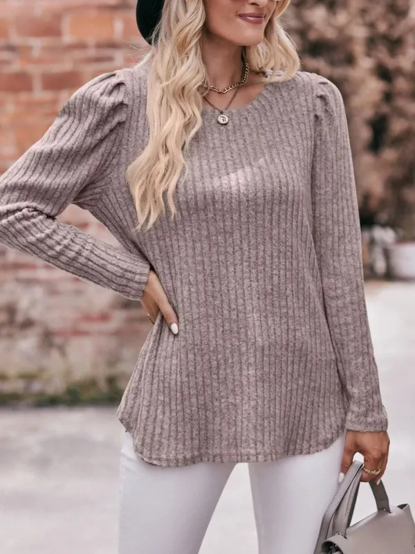 Ribbed Knit Puff Sleeve T-Shirt sold by Charming Charlie