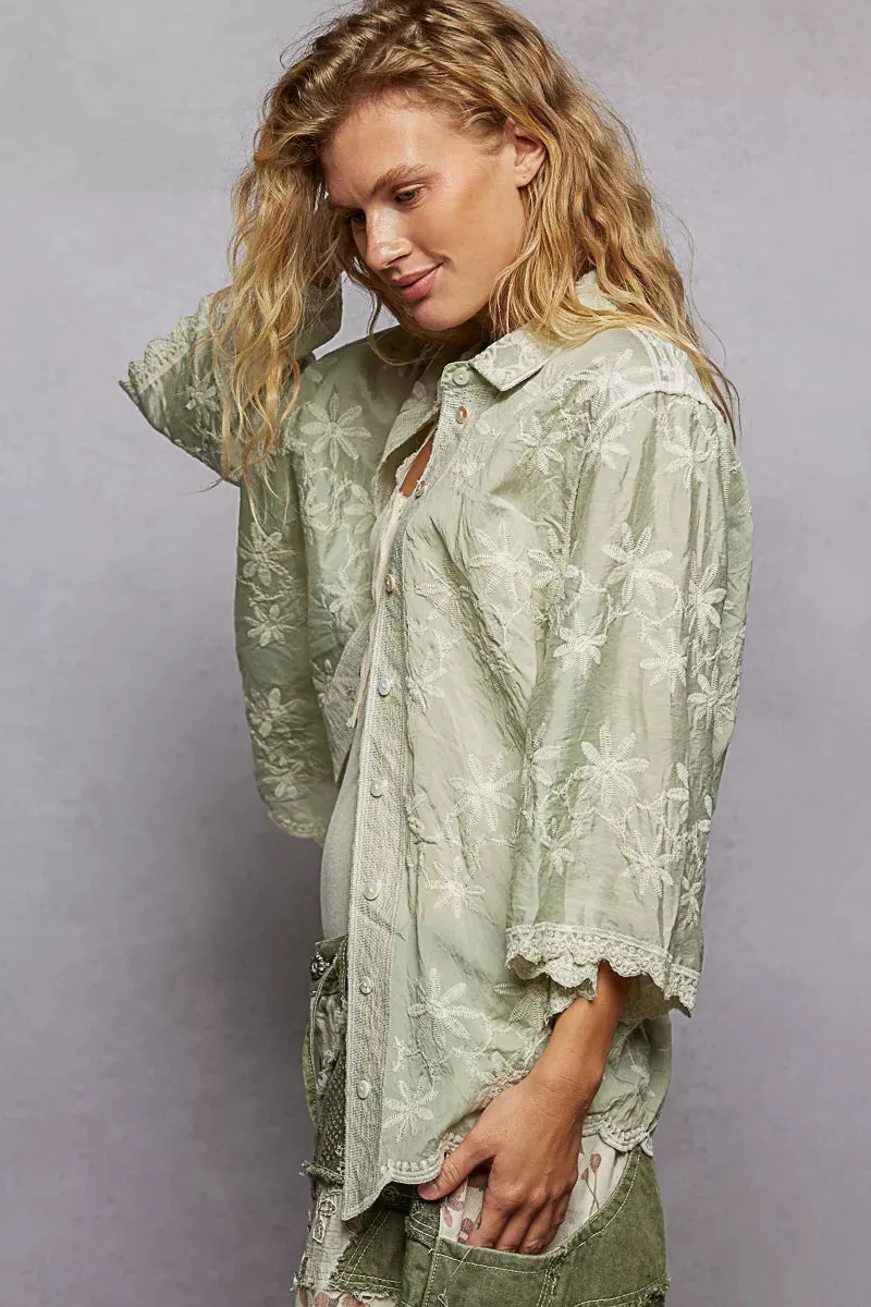 POL Embroidered Floral Collared Neck Shirt with Scalloped Edges sold by Charming Charlie product image thumbnail 3