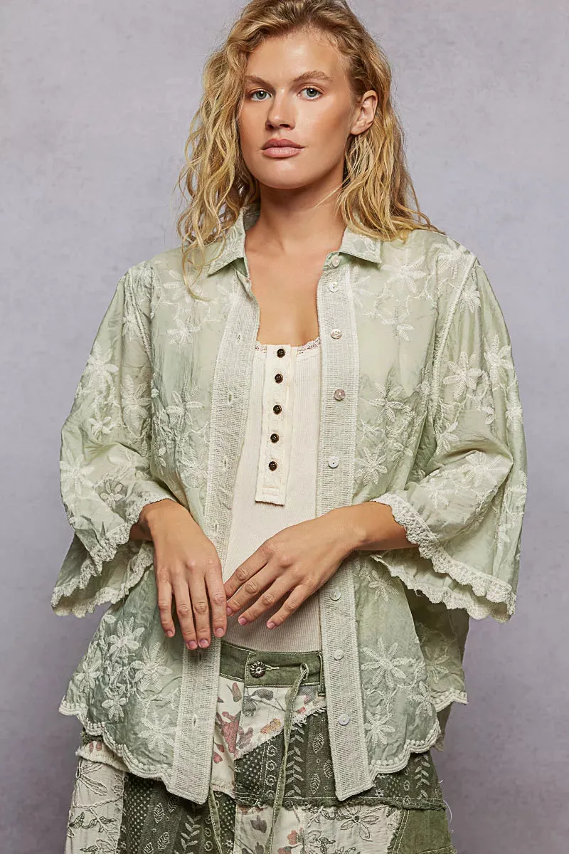 POL Embroidered Floral Collared Neck Shirt with Scalloped Edges sold by Charming Charlie product image thumbnail 2