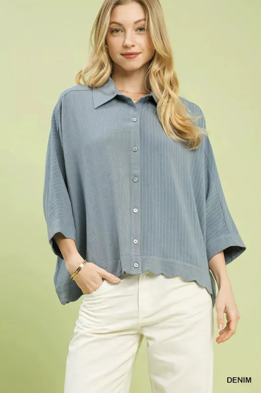 Umgee Oversized Striped Button-Down Shirt sold by Charming Charlie