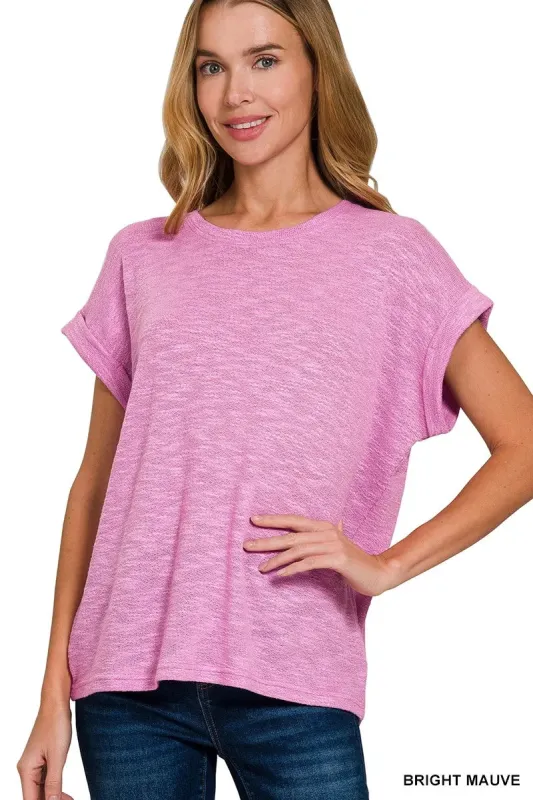 Zenana Hacci Slub Rolled Up Sleeve Tee sold by Charming Charlie
