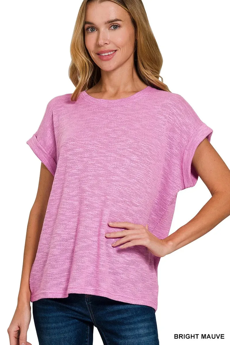 Zenana Hacci Slub Rolled Up Sleeve Tee sold by Charming Charlie
