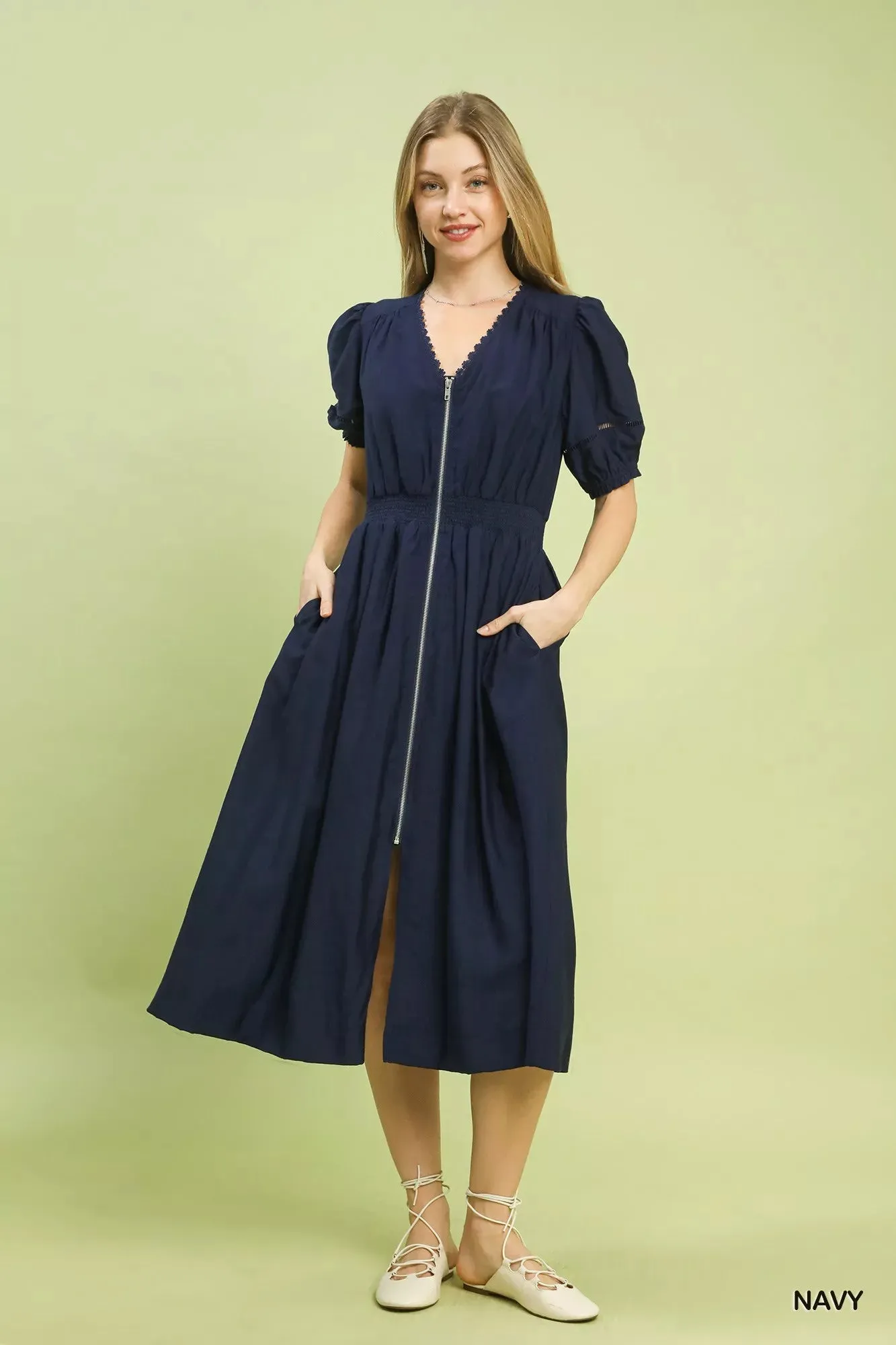 Umgee Zip-Front Smocked Waist Midi Dress sold by Charming Charlie product image thumbnail 2