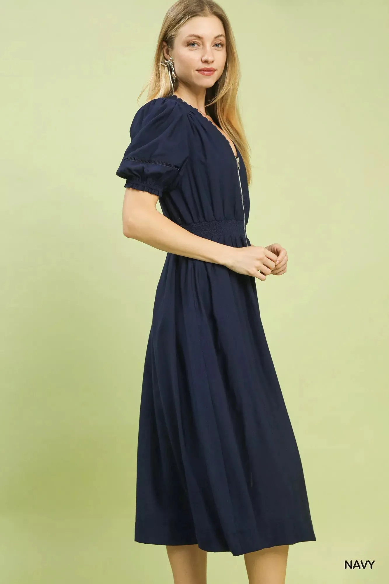 Umgee Zip-Front Smocked Waist Midi Dress sold by Charming Charlie product image thumbnail 3