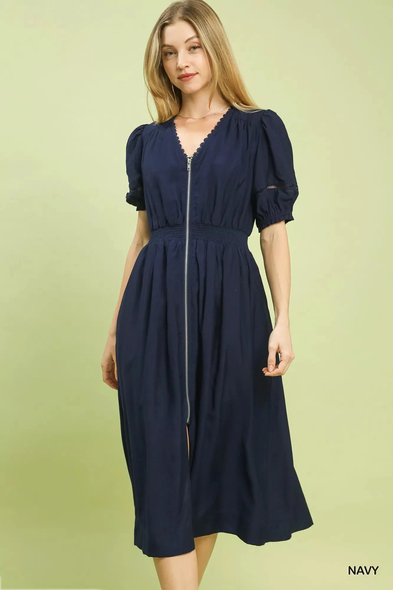 Umgee Zip-Front Smocked Waist Midi Dress sold by Charming Charlie