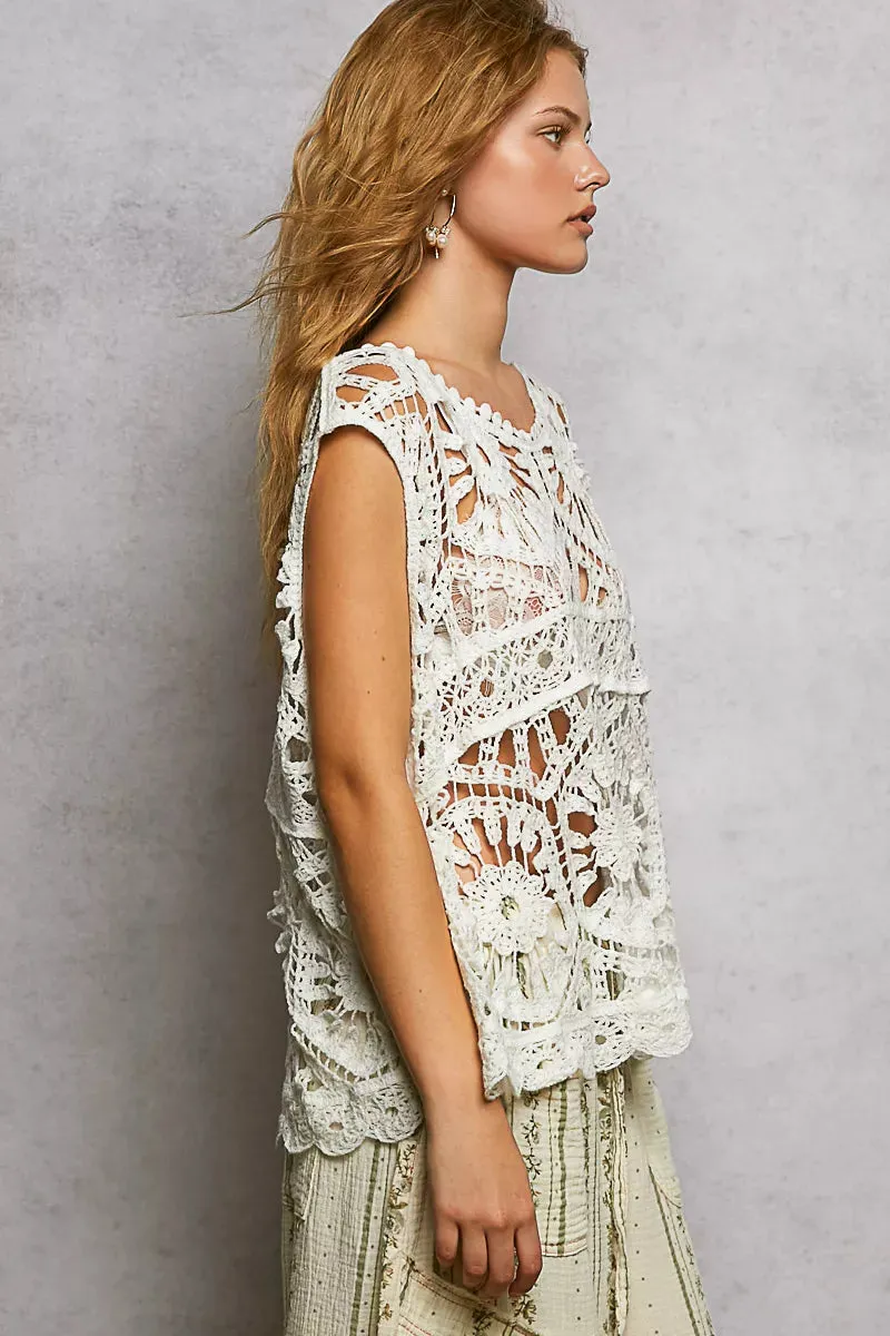 POL Openwork Round Neck Floral Crochet Tank sold by Charming Charlie product image thumbnail 3