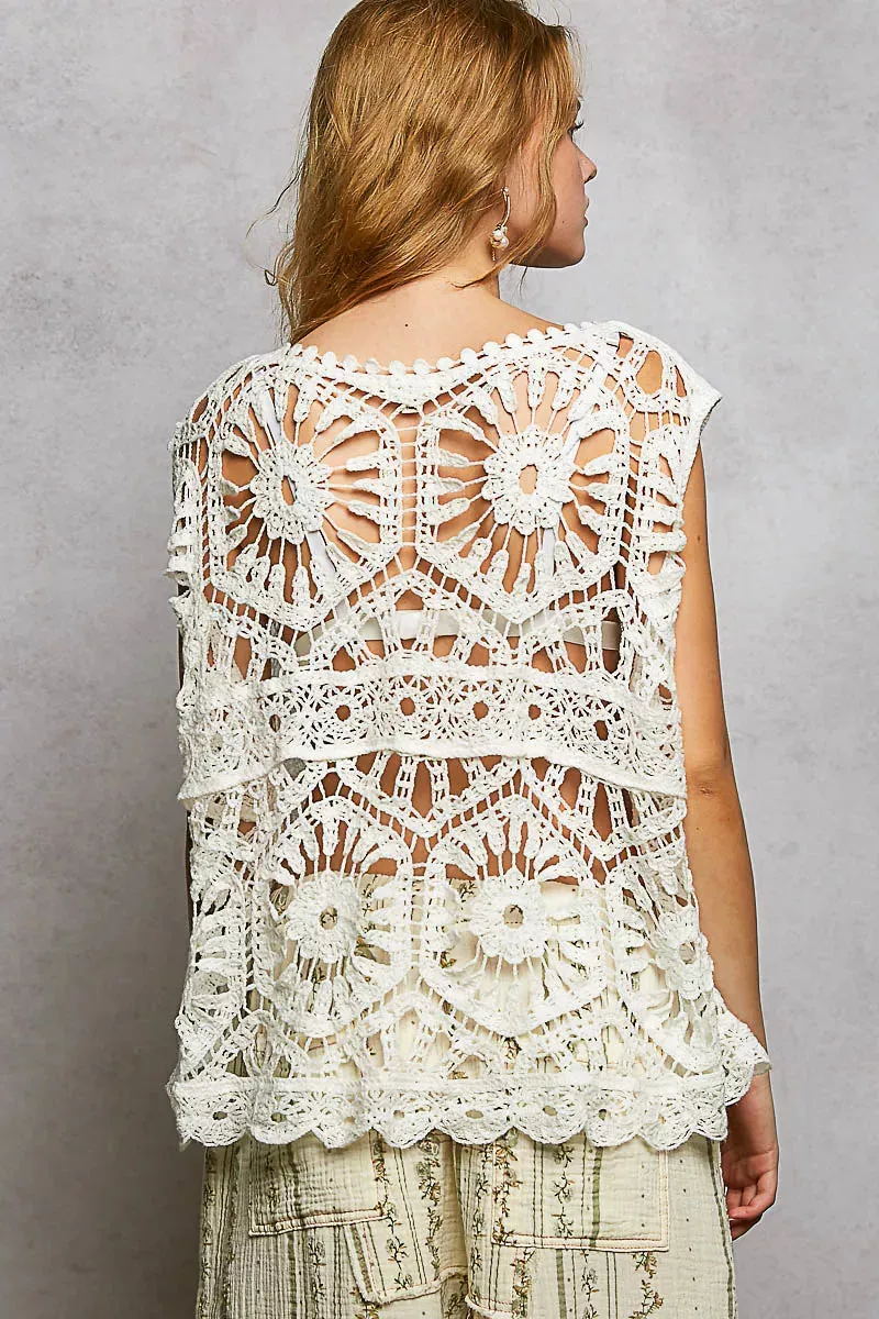 POL Openwork Round Neck Floral Crochet Tank sold by Charming Charlie product image thumbnail 4