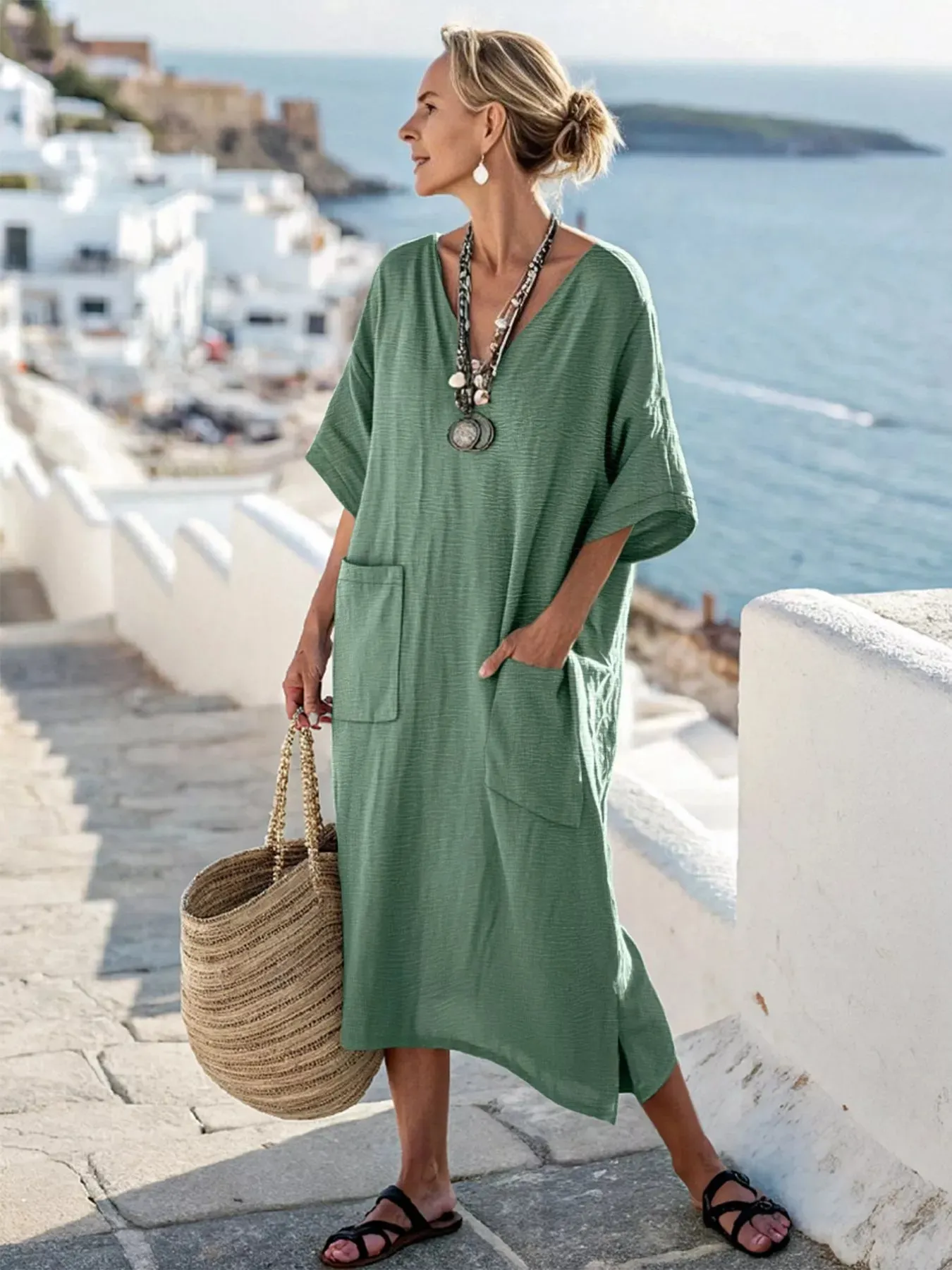 Plus Size V-Neck Half Sleeve Dress sold by Charming Charlie product image thumbnail 3