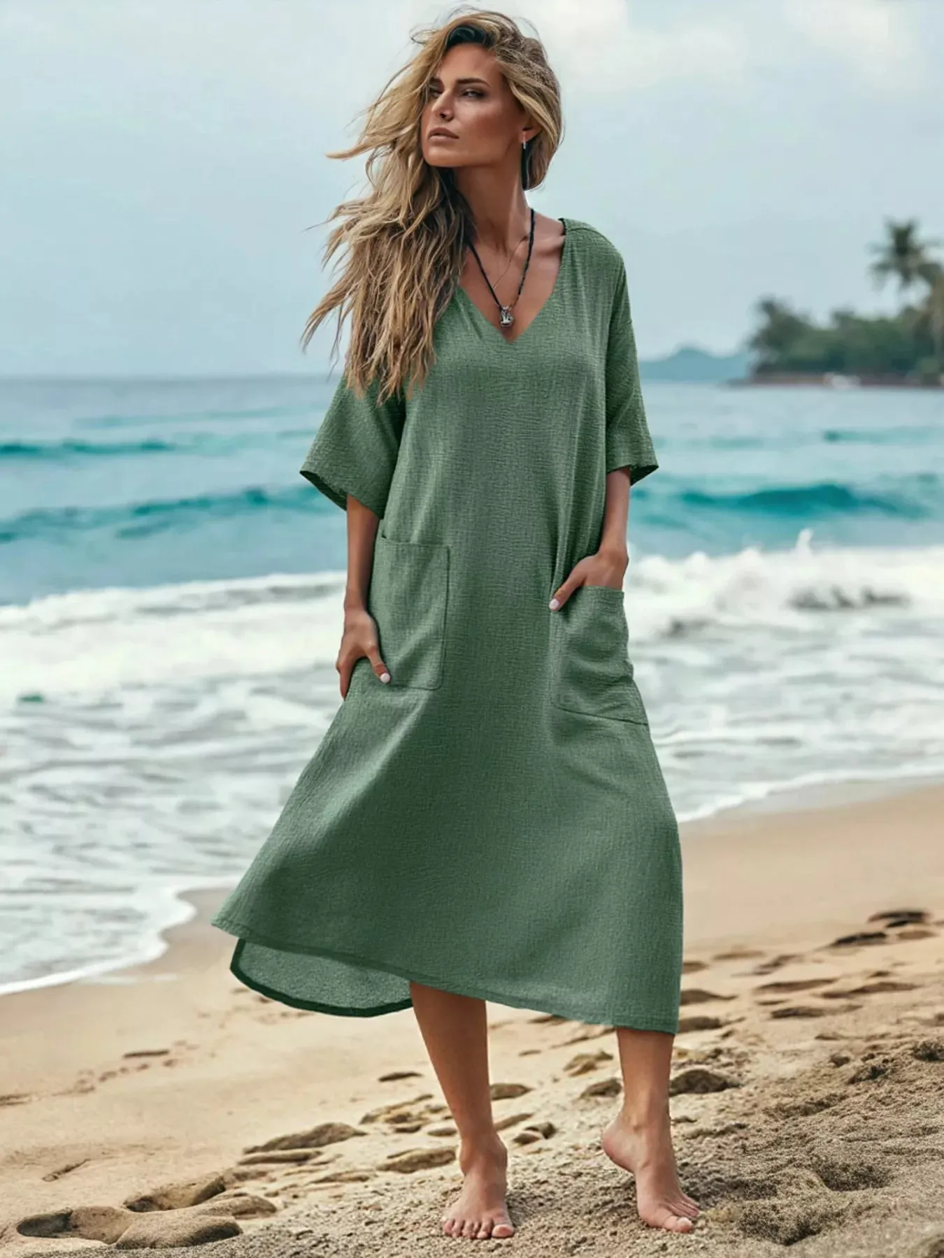 Plus Size V-Neck Half Sleeve Dress sold by Charming Charlie product image thumbnail 4