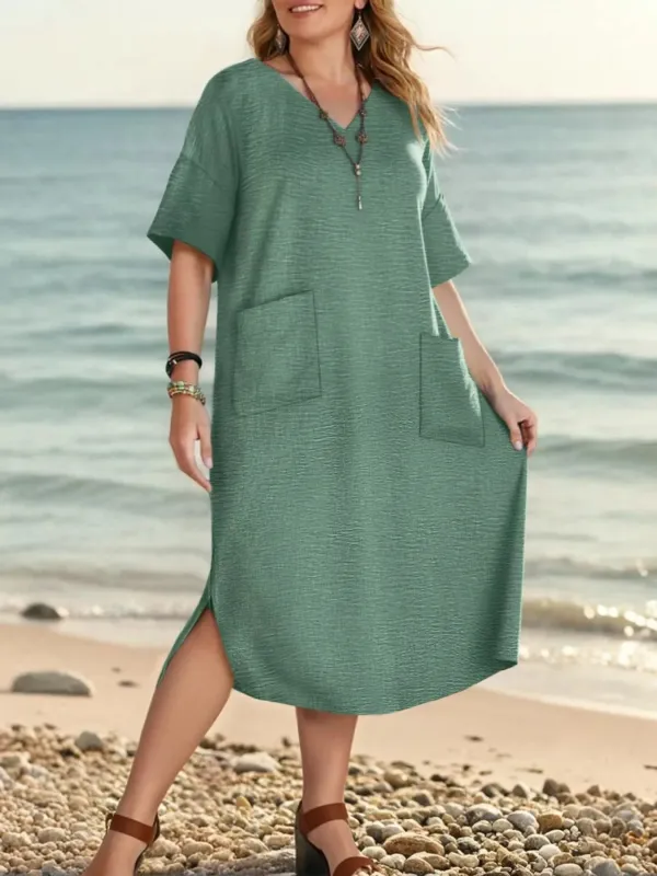 Plus Size V-Neck Half Sleeve Dress sold by Charming Charlie