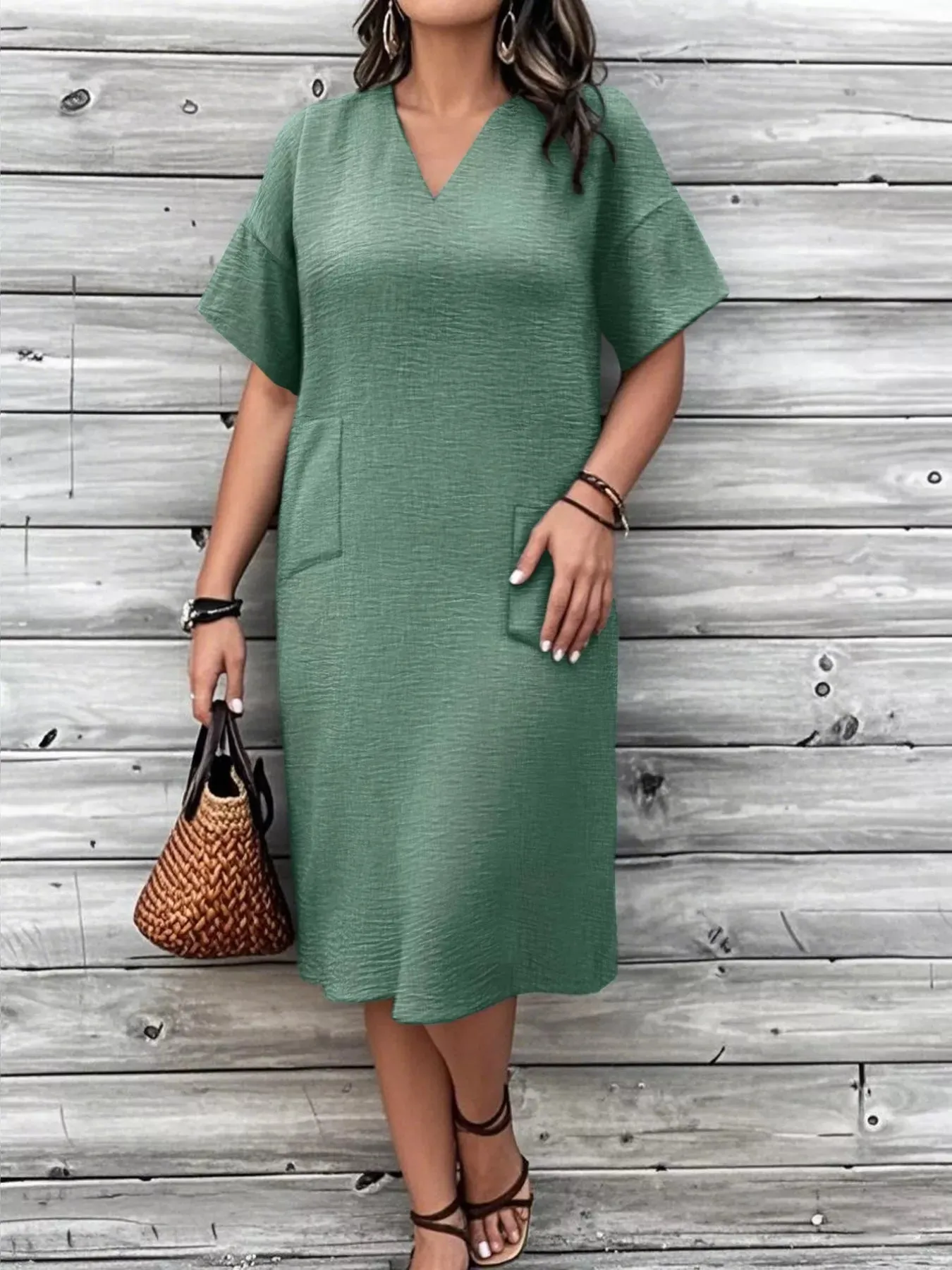 Plus Size V-Neck Half Sleeve Dress sold by Charming Charlie product image thumbnail 2