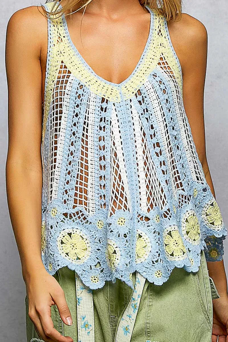 POL Openwork Stripe Pattern Flowy Tank with Scalloped Edge sold by Charming Charlie product image thumbnail 5