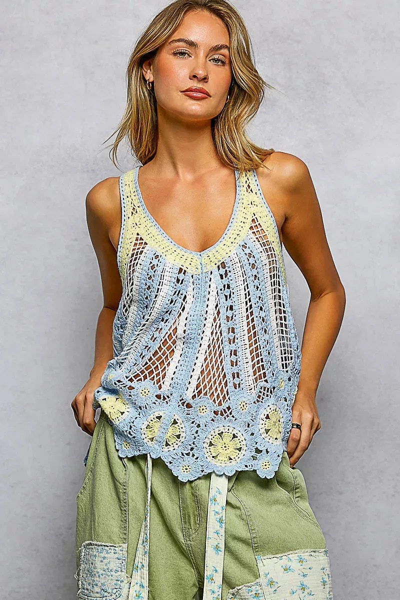 POL Openwork Stripe Pattern Flowy Tank with Scalloped Edge sold by Charming Charlie product image thumbnail 2