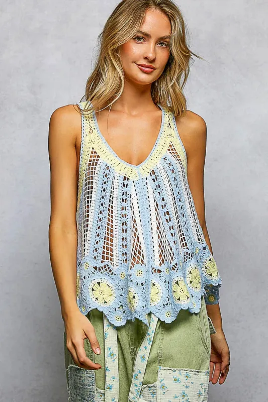 POL Openwork Stripe Pattern Flowy Tank with Scalloped Edge sold by Charming Charlie