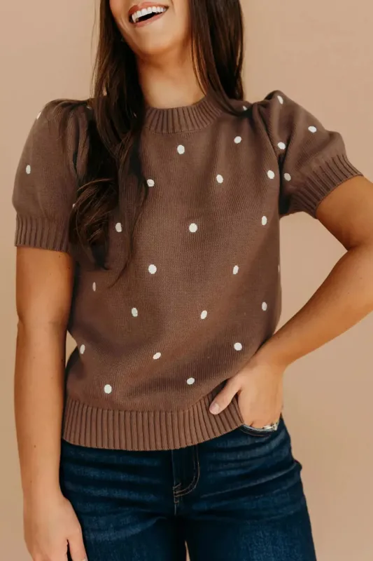 Ribbed Polka Dot Round Neck Knit Top sold by Charming Charlie