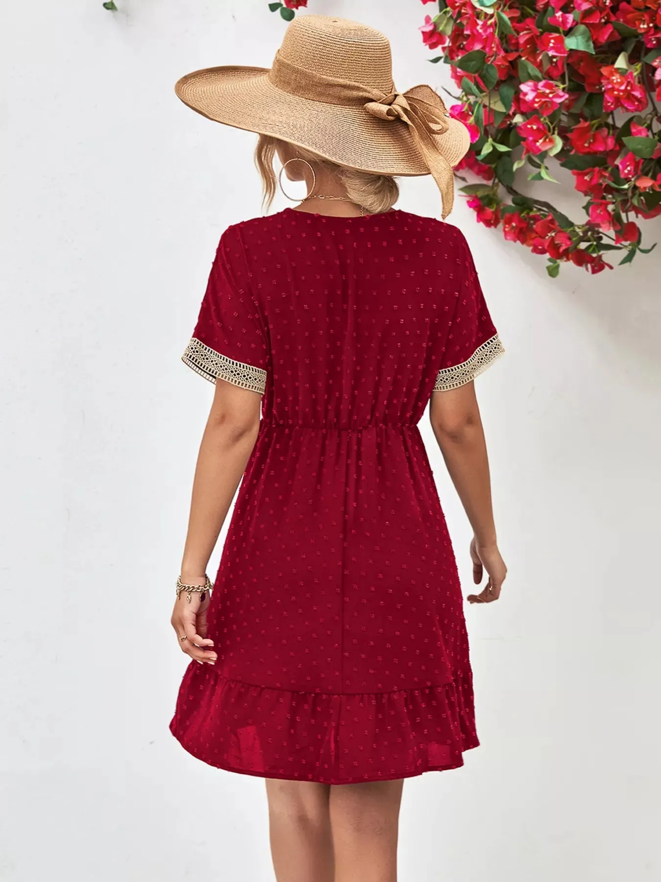 V-Neck Swiss Dot Ruffle Hem Mini Dress sold by Charming Charlie product image thumbnail 2