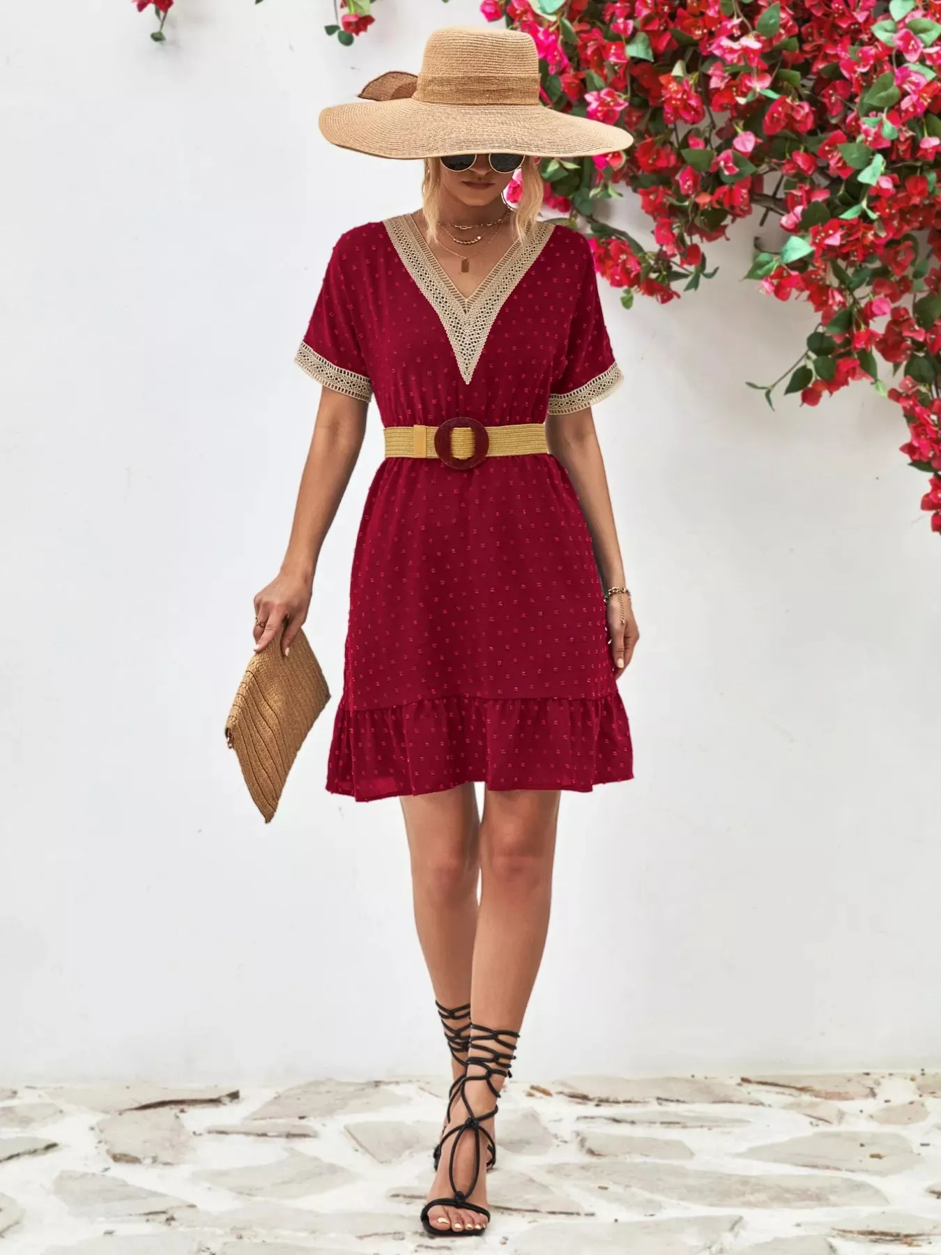 V-Neck Swiss Dot Ruffle Hem Mini Dress sold by Charming Charlie product image thumbnail 3
