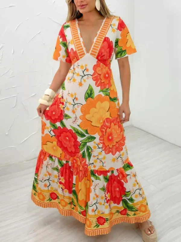 Floral Print V-Neck Maxi Dress sold by Charming Charlie