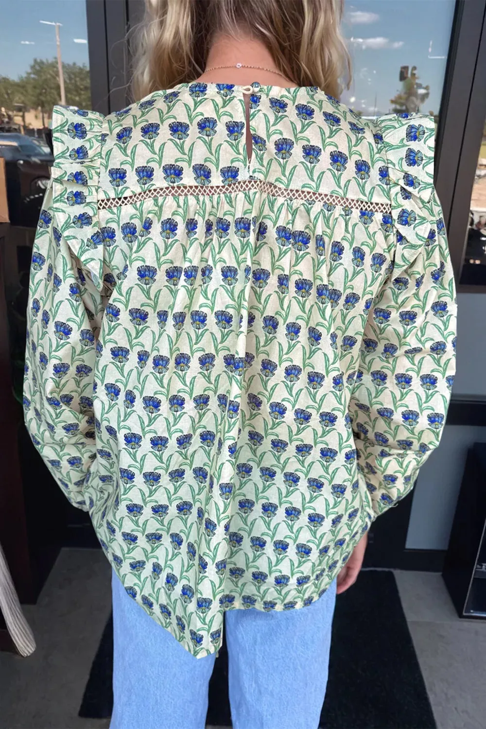 Floral Print Ruffle Trim Long Sleeve Blouse sold by Charming Charlie product image thumbnail 2