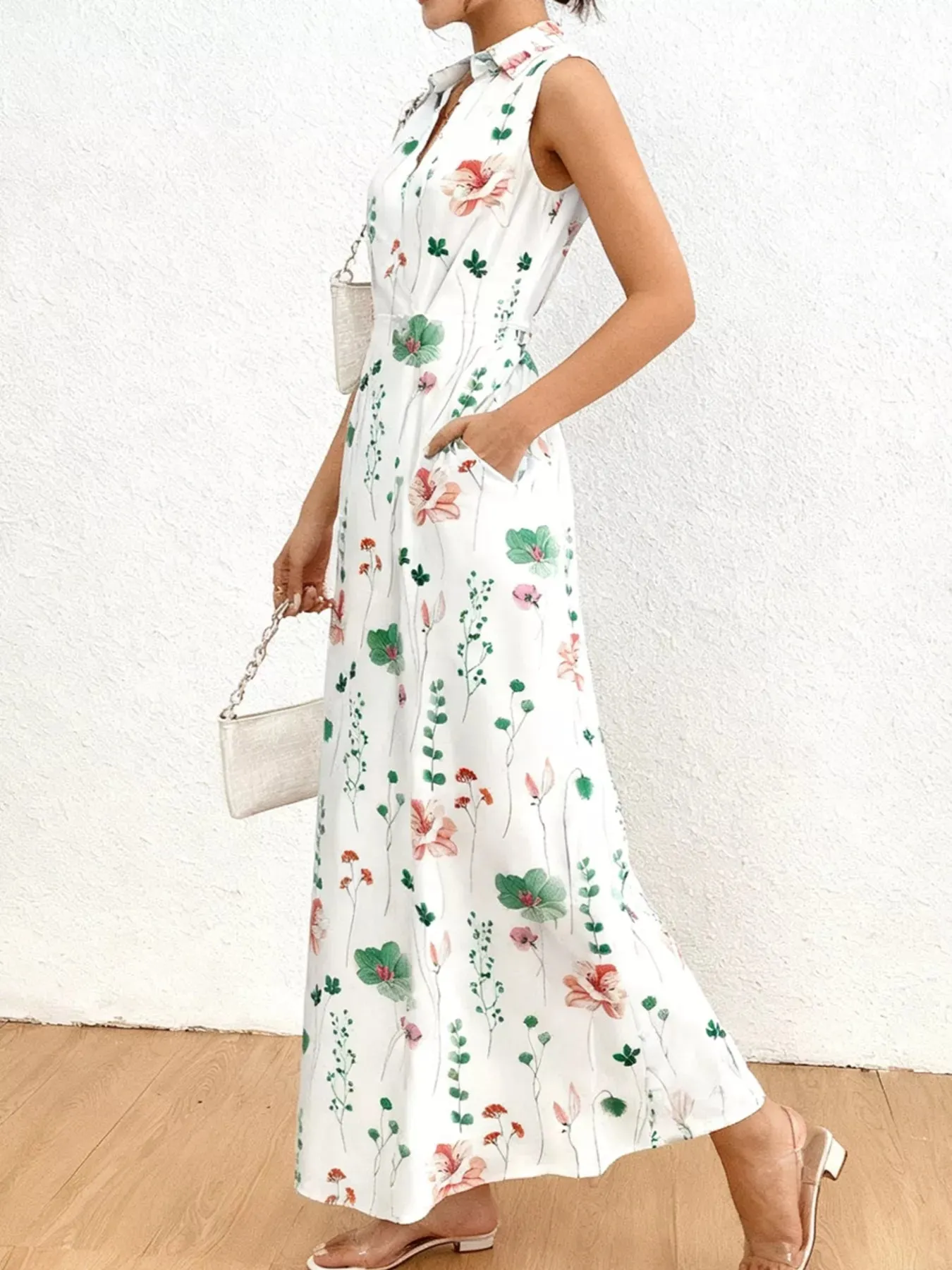 Floral Print Sleeveless Maxi Shirt Dress sold by Charming Charlie product image thumbnail 2