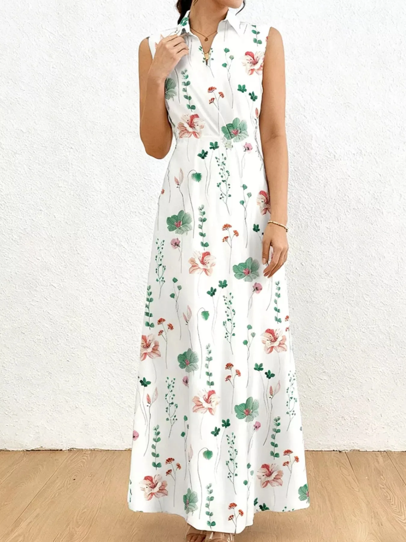 Floral Print Sleeveless Maxi Shirt Dress sold by Charming Charlie product image thumbnail 4