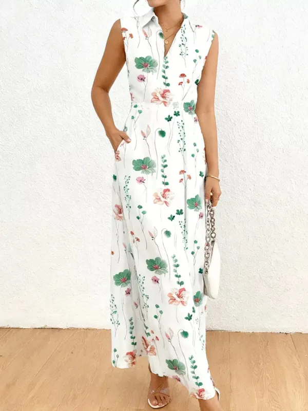 Floral Print Sleeveless Maxi Shirt Dress sold by Charming Charlie
