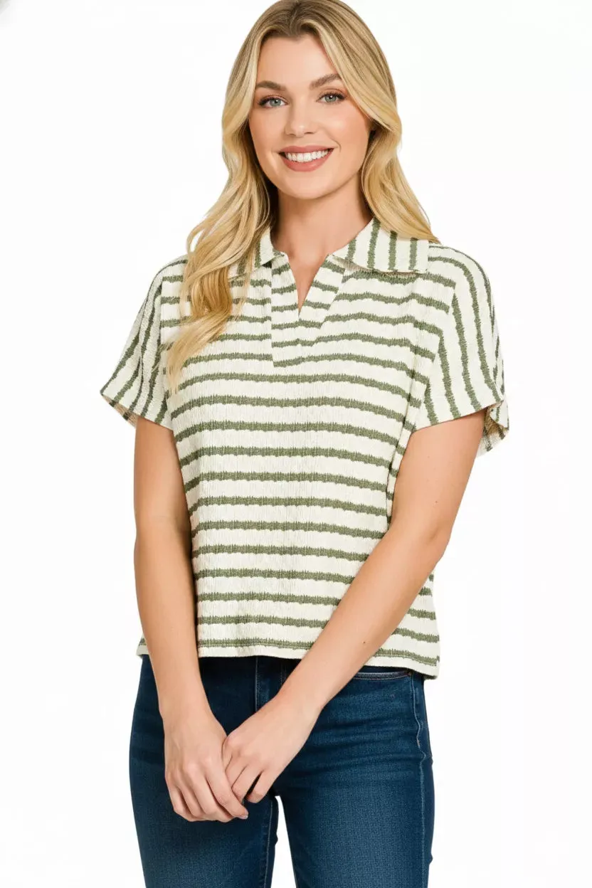 Zenana Striped Split Neck Collared Top sold by Charming Charlie product image thumbnail 2