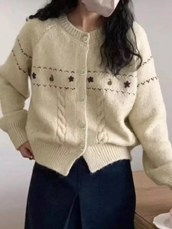 Cable Knit Button Up Cardigan made by Trendsi