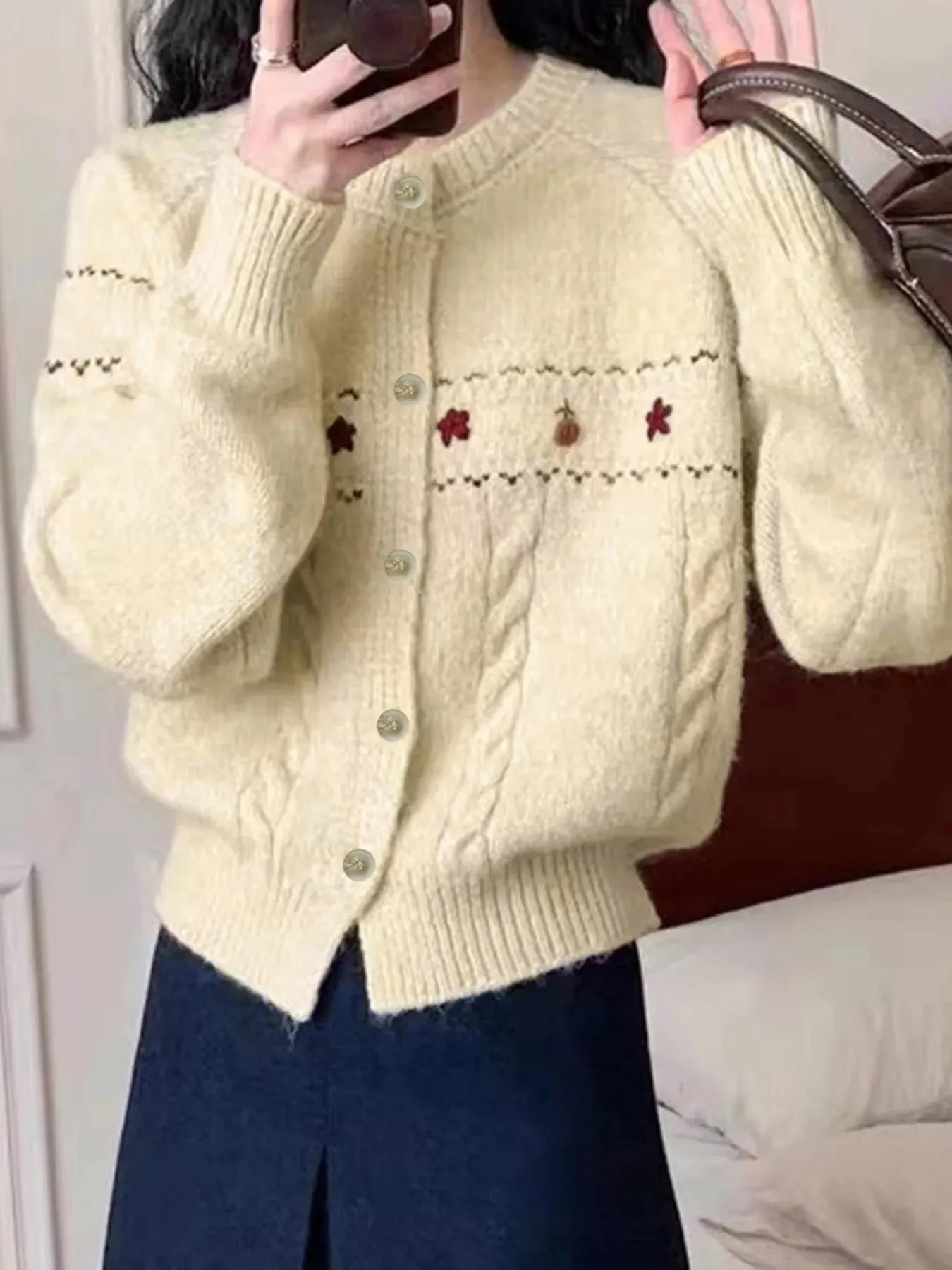 Cable Knit Button Up Cardigan sold by Charming Charlie product image thumbnail 2