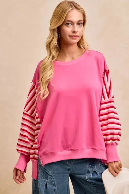BiBi French Terry Stripe Combo Sweatshirt with Open Seam sold by Charming Charlie product image thumbnail 4