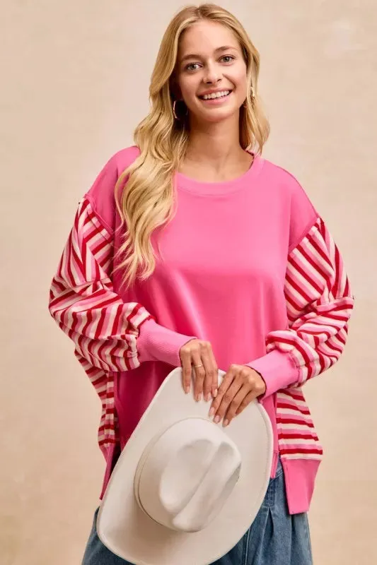 BiBi French Terry Stripe Combo Sweatshirt with Open Seam sold by Charming Charlie product image thumbnail 2