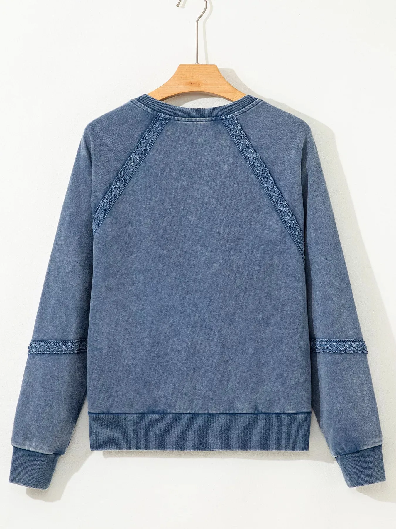 Lace Patchwork Detail Notched Neck Mineral Wash Baggy Sweatshirt sold by Charming Charlie product image thumbnail 4