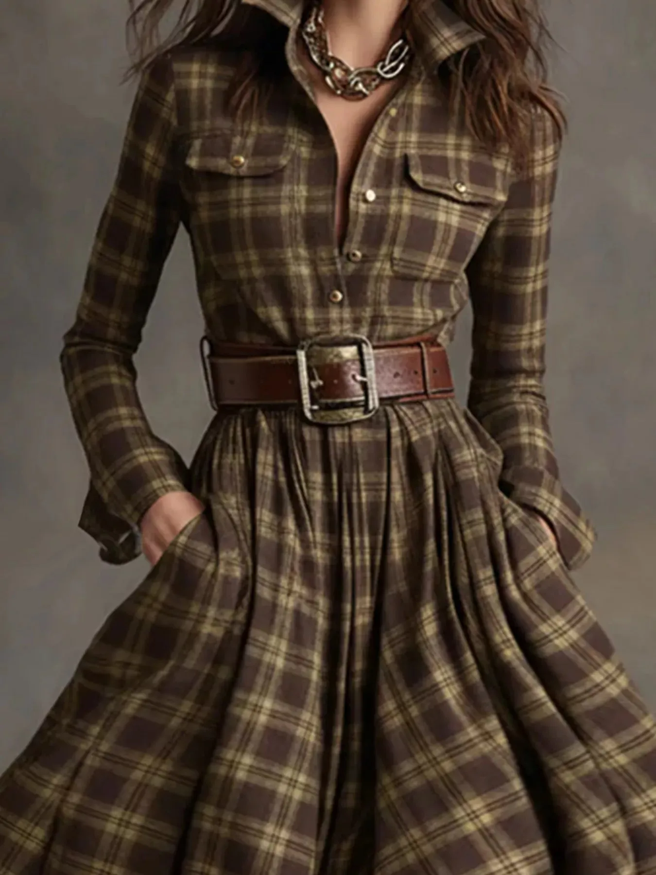 Plaid Button Front Maxi Shirt Dress sold by Charming Charlie product image thumbnail 2
