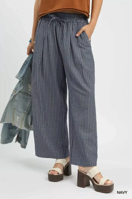 Umgee Drawstring Striped Wide-Leg Pants sold by Charming Charlie