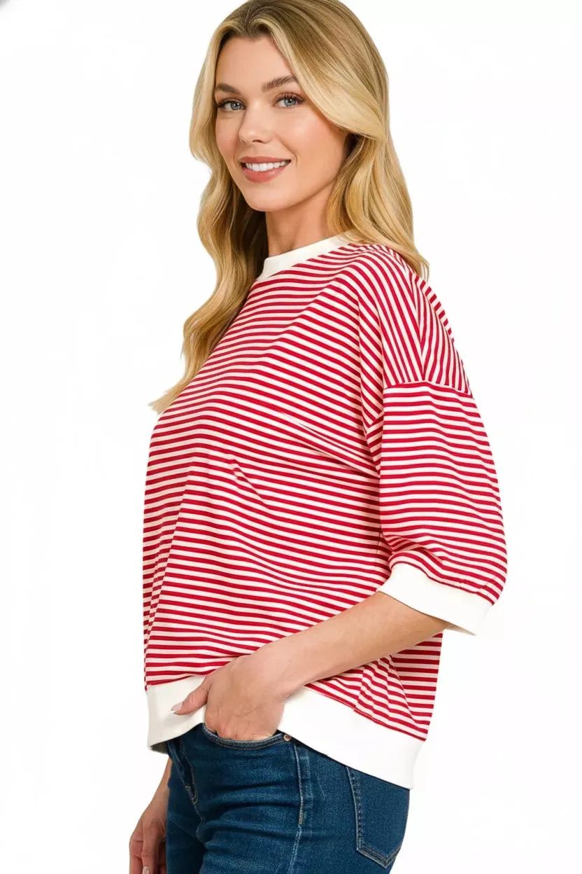 Zenana Striped Contrast Trim Banded Bottom Top sold by Charming Charlie product image thumbnail 2