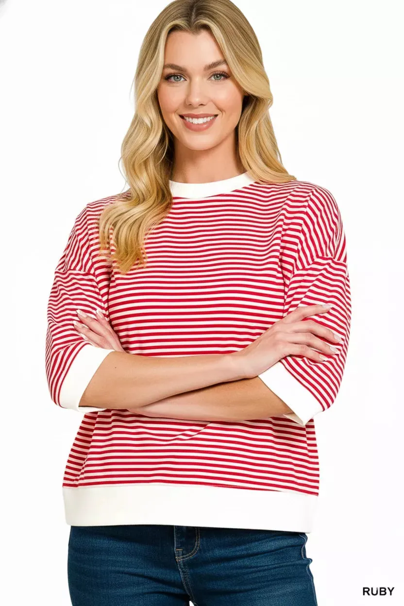 Zenana Striped Contrast Trim Banded Bottom Top sold by Charming Charlie product image thumbnail 3