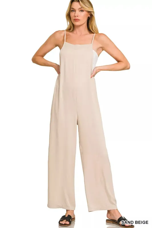 Zenana Rayon Woven Wide Leg Jumpsuit sold by Charming Charlie