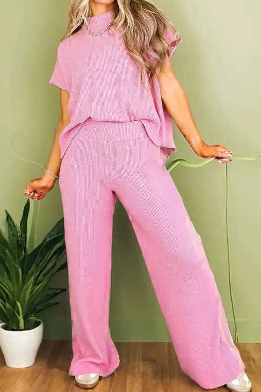 Ribbed Knit Mock Neck Top and Pants Set sold by Charming Charlie