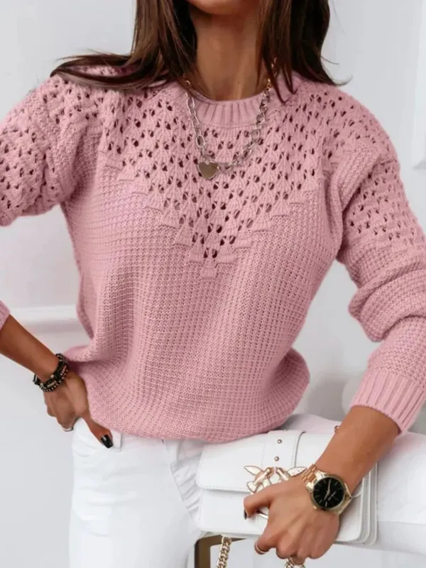 Textured Openwork Round Neck Sweater sold by Charming Charlie