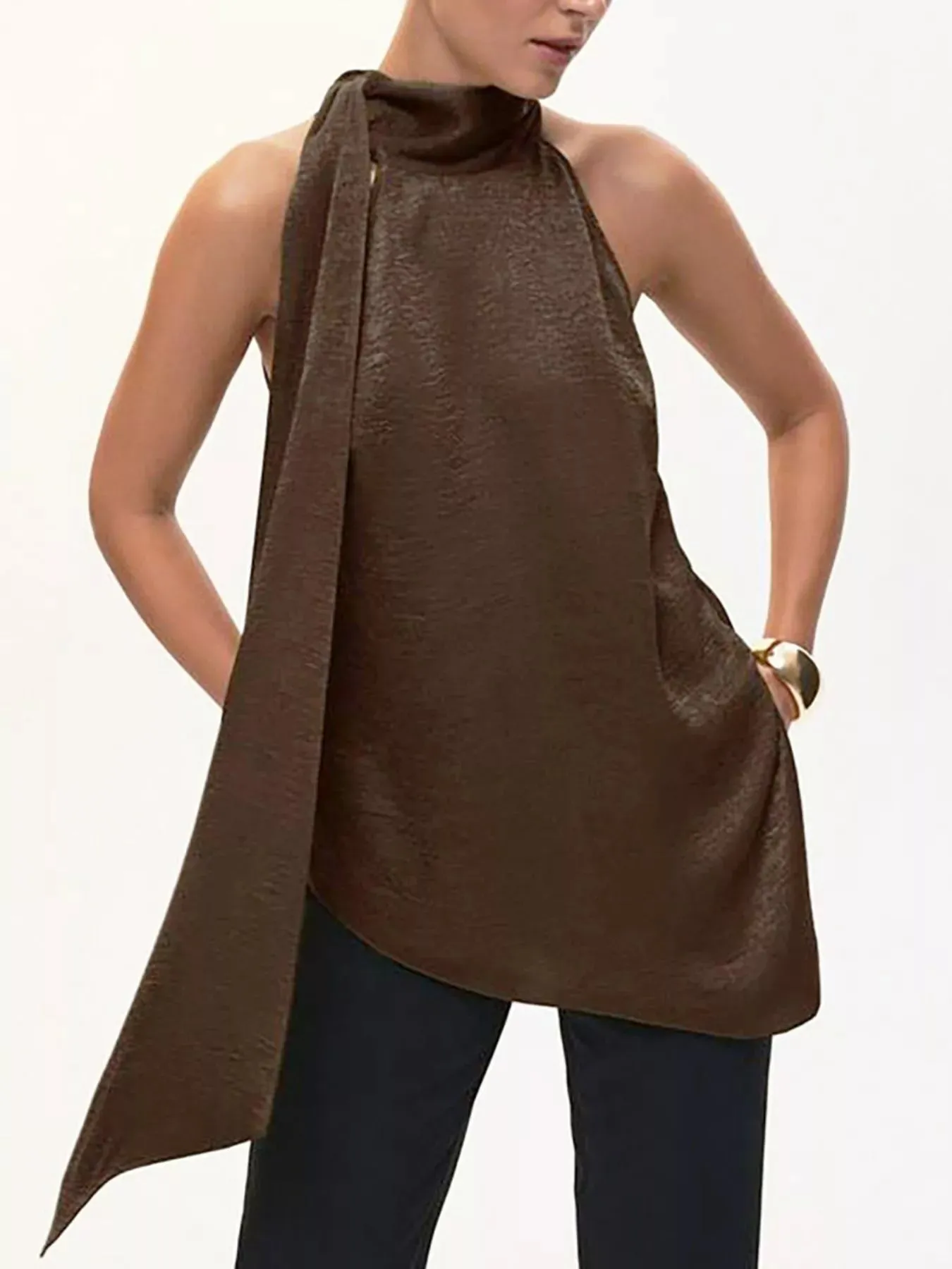 Elegant Halter Neck Asymmetrical Sleeveless Top sold by Charming Charlie