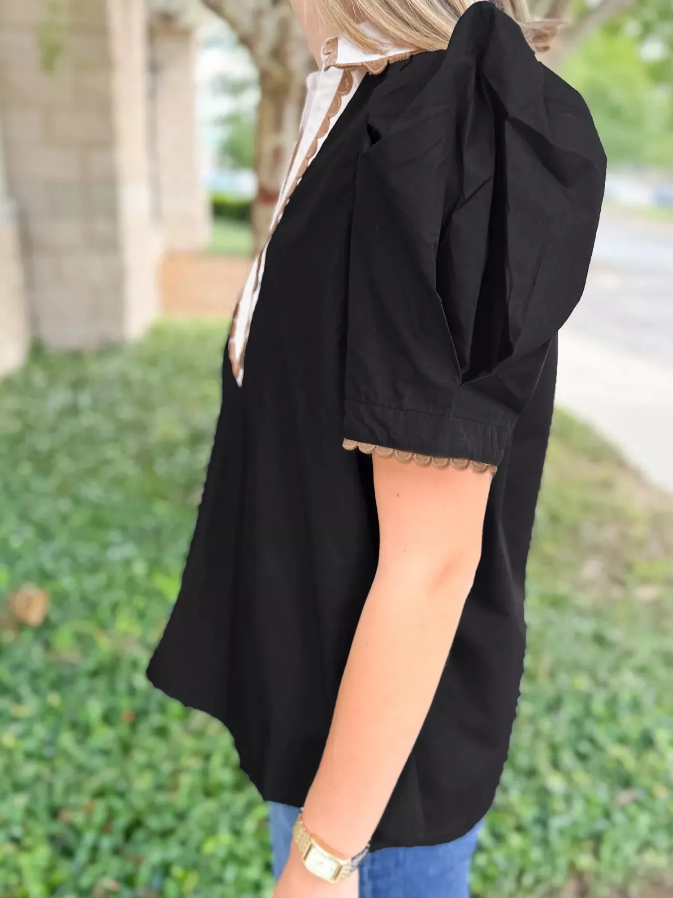 Johnny Collar Puff Sleeve Blouse sold by Charming Charlie product image thumbnail 3