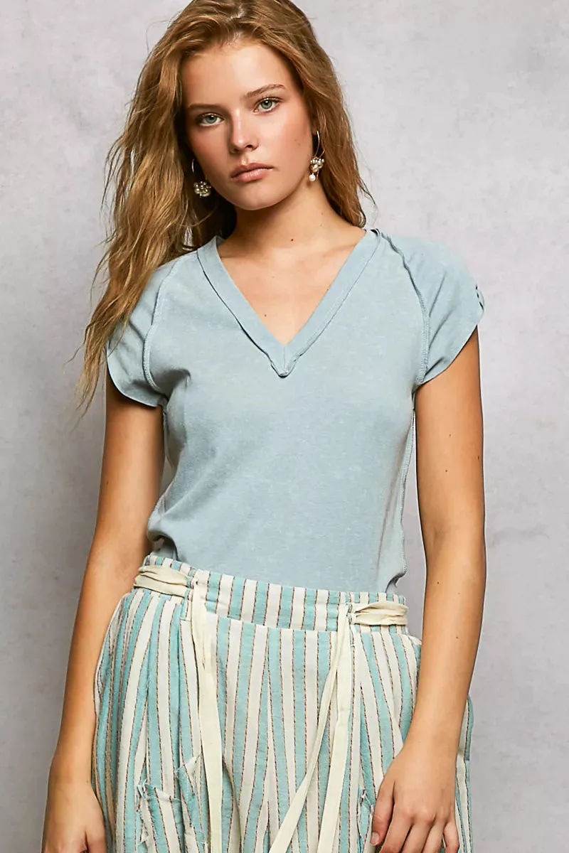 POL V-Neck Short Sleeve Washed T-Shirt with Outseam sold by Charming Charlie product image thumbnail 2